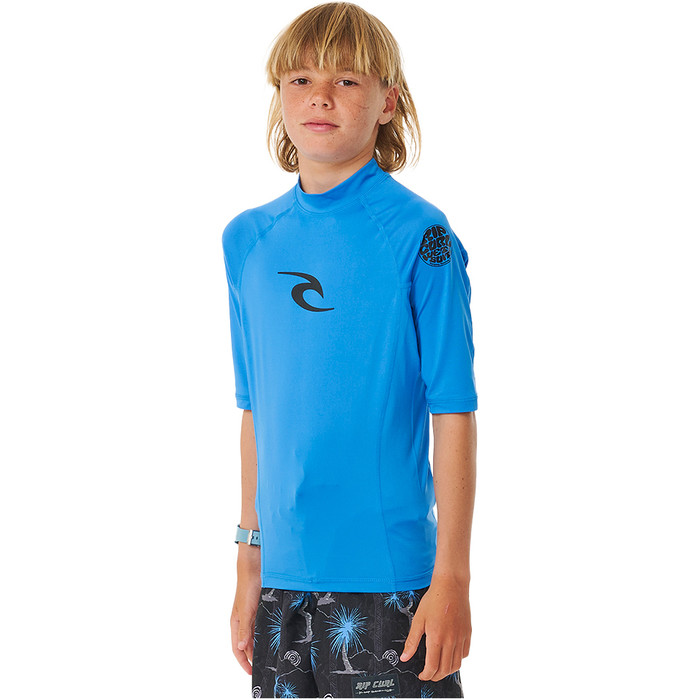 2024 Rip Curl Jungen Brand Wave Short Sleeve Lycra Vest 121BRV - Blue Gum